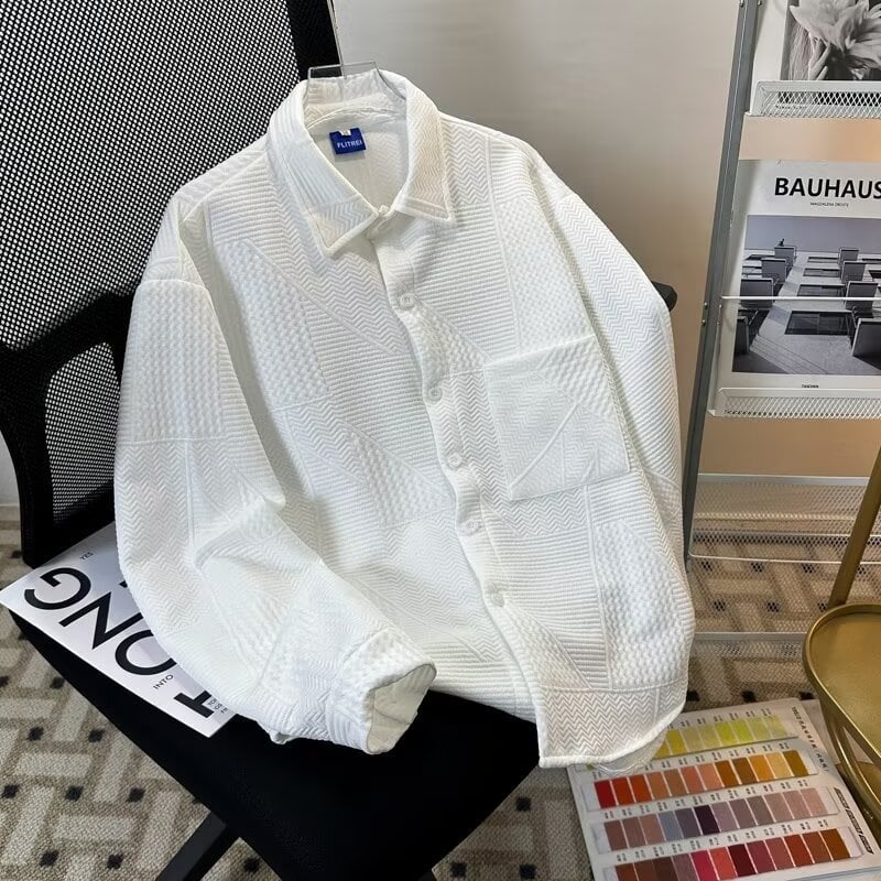 Muška košulja, široki kroj, duge rukave, šiljasti ovratnik, jacquard waffle uzorak, poliesterska mješavina 96%