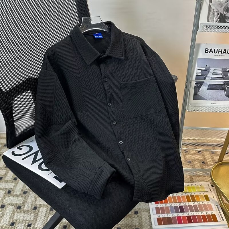 Muška košulja, široki kroj, duge rukave, šiljasti ovratnik, jacquard waffle uzorak, poliesterska mješavina 96%