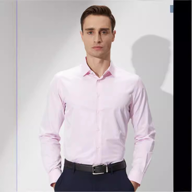 Muška poslovna košulja od pamuka, bez glačanja, dugi rukav, kvadratni ovratnik, uski kroj (korejski stil)