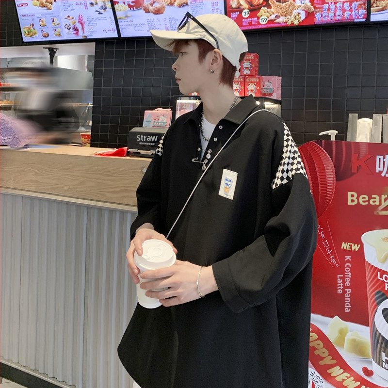 Meeste särk Korea stiilis, pulloveri lõige, ruuduline muster, ¾ varrukad, polüesterkiudude segu