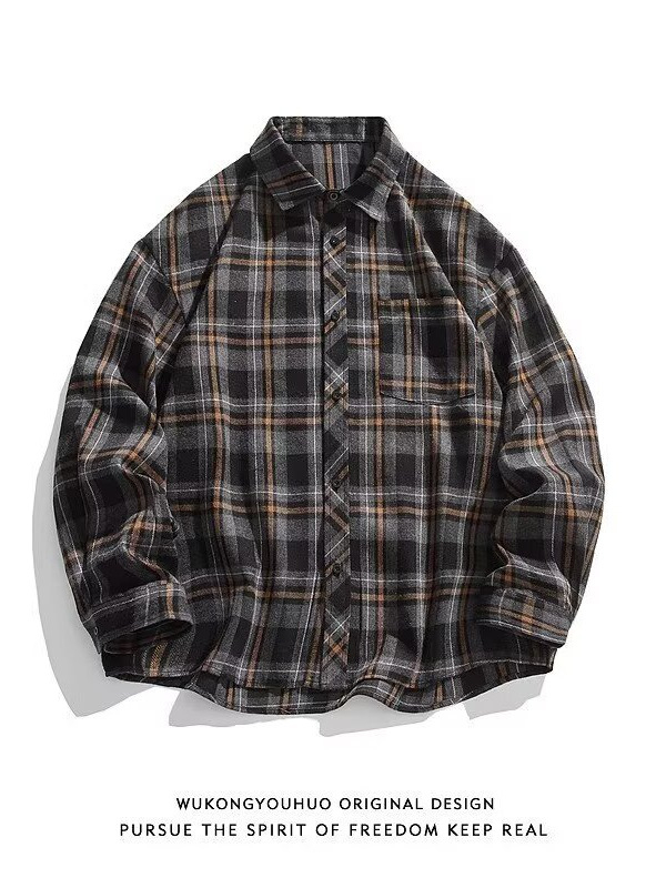 Särk ruudulise mustriga, laper-kaelaga särk, pikad varrukad, vaba lõikega (puuvillase segust materjal)