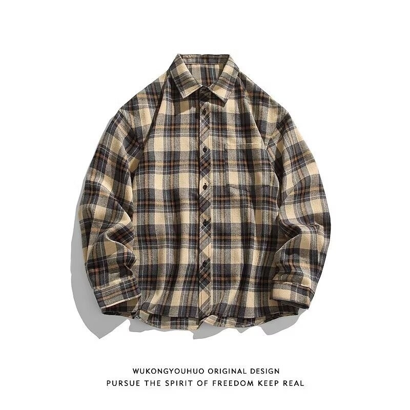 Särk ruudulise mustriga, laper-kaelaga särk, pikad varrukad, vaba lõikega (puuvillase segust materjal)