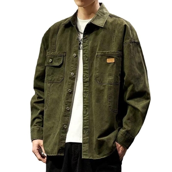 Meeste Harajuku-stiilis laia lõikega särg-jakk, pikkade varrukatega, laperkaelaga, puuvillase segumaterjaliga