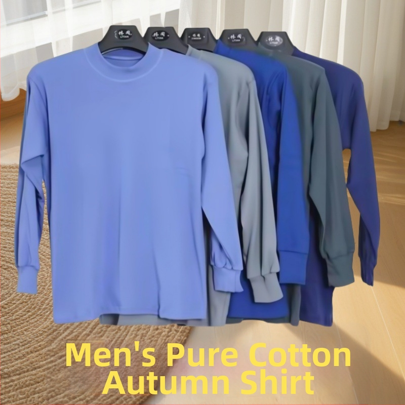 Vīriešu rudens krekls no 100% kokvilnas, ar pusi turtleneck, vienslāņu, bieza auduma