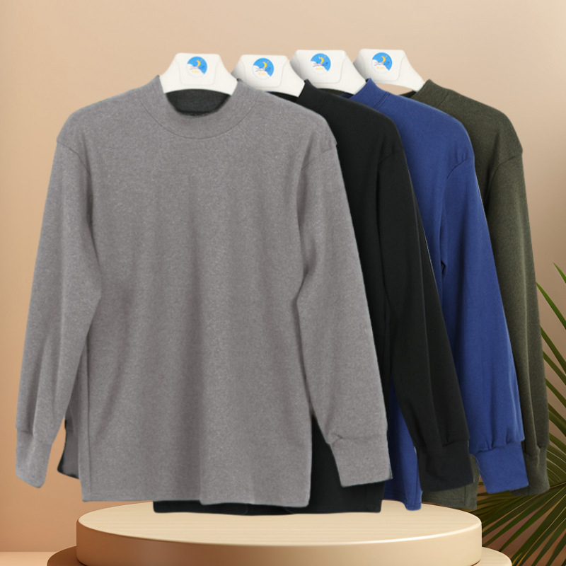 Vīriešu rudens krekls no 100% kokvilnas, ar pusi turtleneck, vienslāņu, bieza auduma