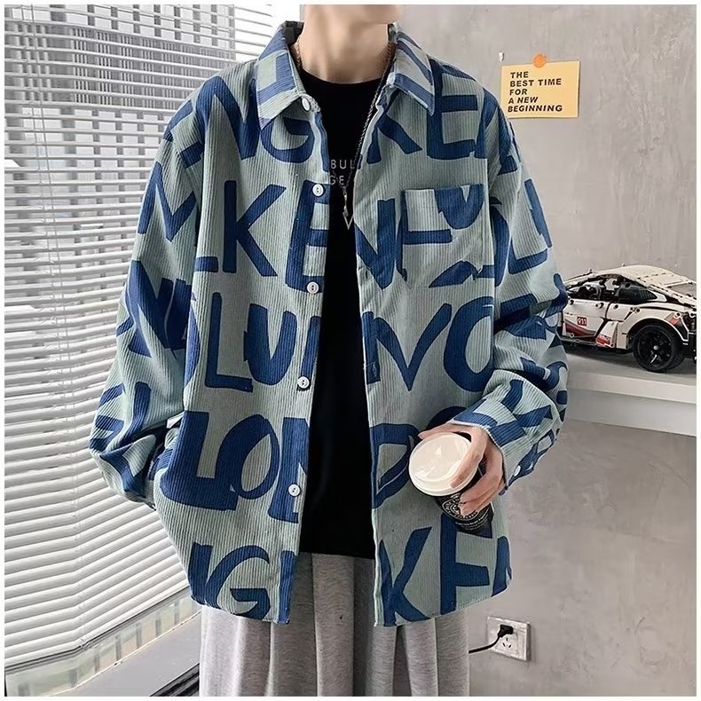 Meeste särk-jakk floralse trükiga, polüesterkangas, vabav lõige, lappe-kaelus, pikad varrukad