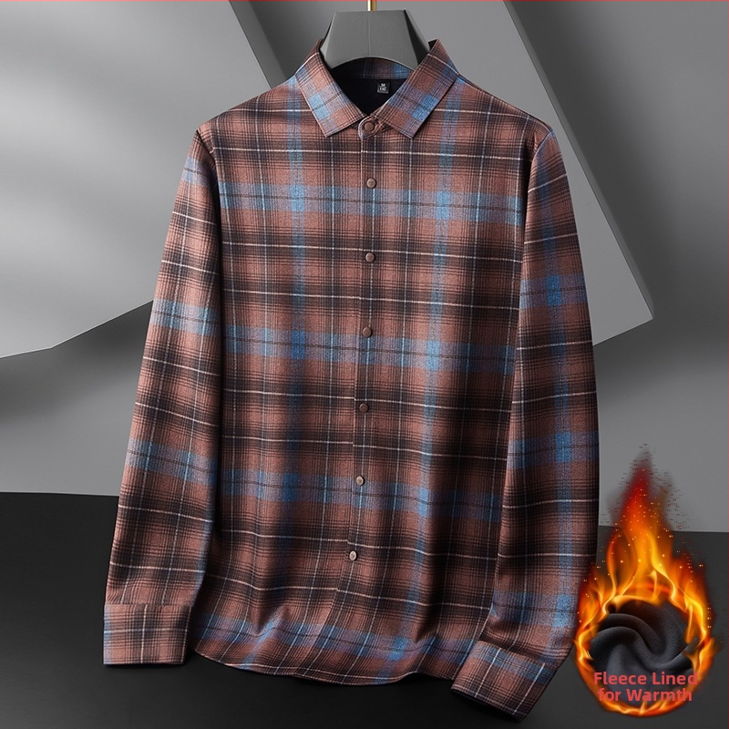 Meeste pikkade varrukatega särk, ruuduline muster, fleece vooder, ruudukujuline krae, vaba lõige, 92% polüester