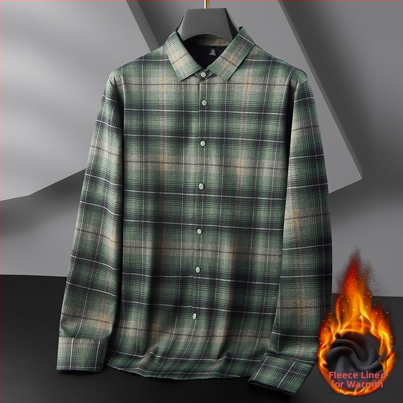 Meeste pikkade varrukatega särk, ruuduline muster, fleece vooder, ruudukujuline krae, vaba lõige, 92% polüester