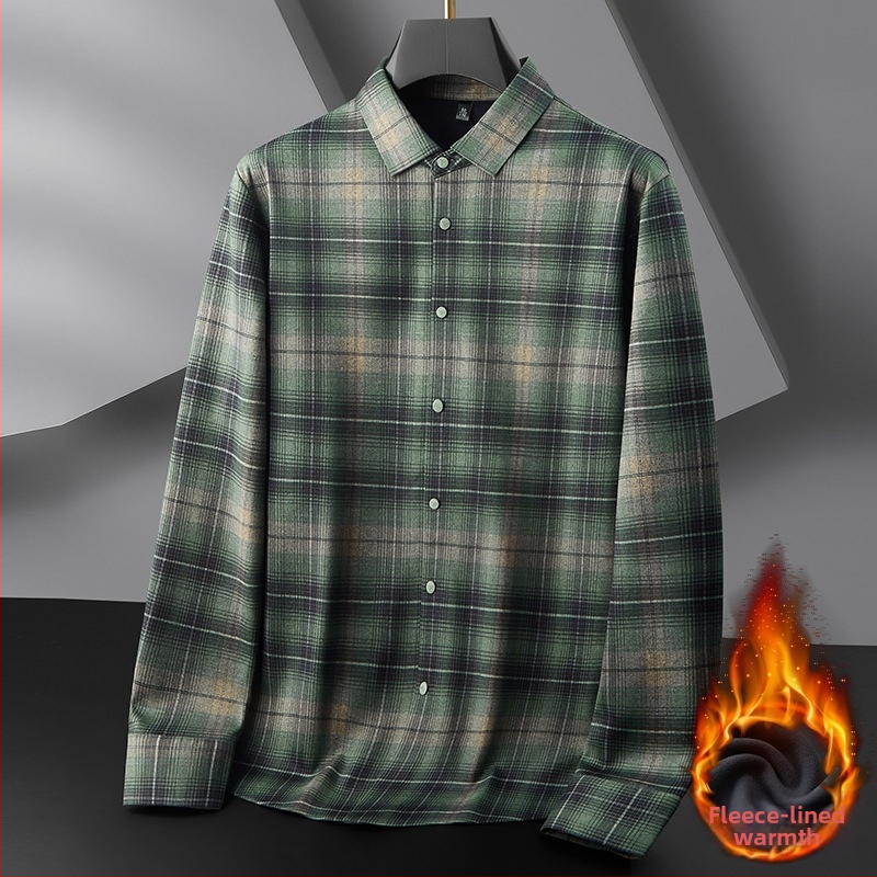 Meeste pikkade varrukatega särk, ruuduline muster, fleece vooder, ruudukujuline krae, vaba lõige, 92% polüester