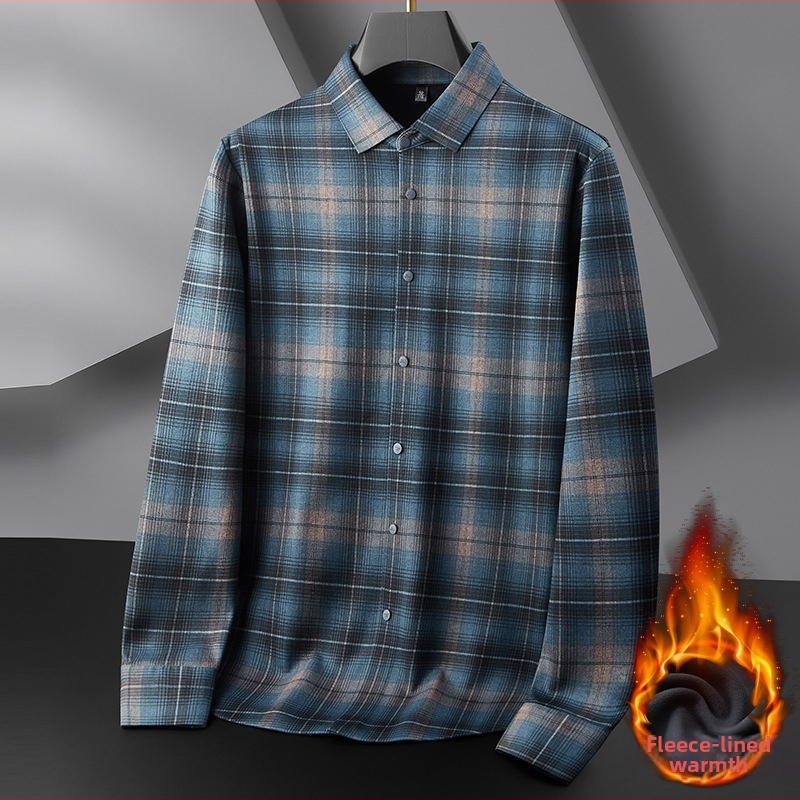 Meeste pikkade varrukatega särk, ruuduline muster, fleece vooder, ruudukujuline krae, vaba lõige, 92% polüester