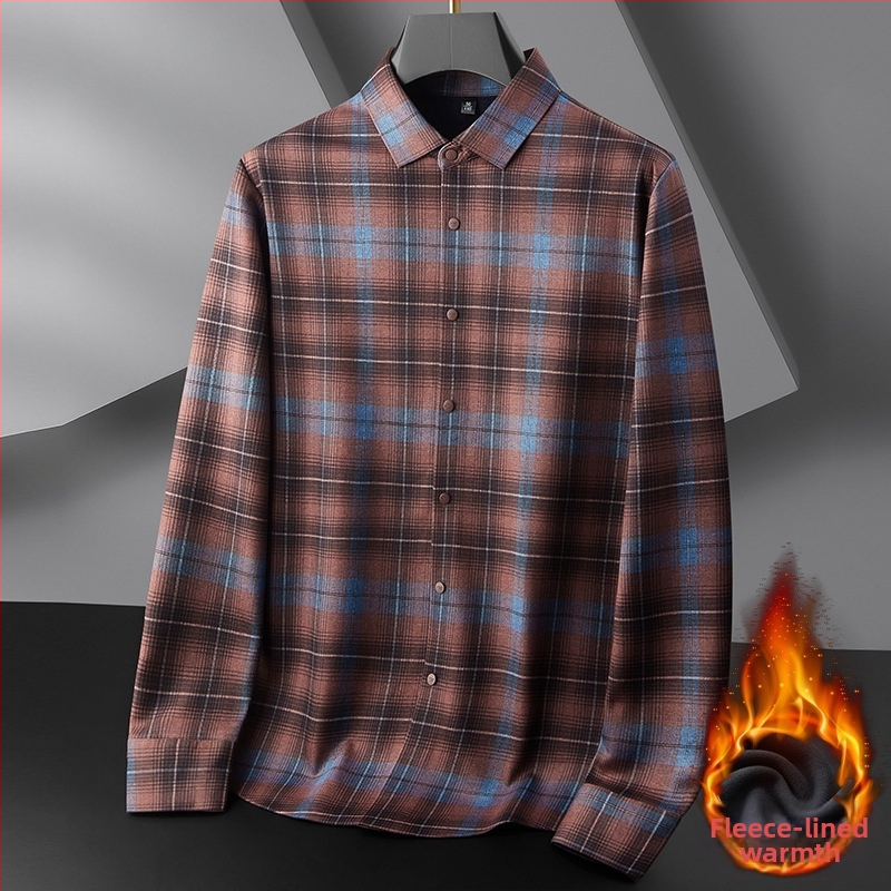 Meeste pikkade varrukatega särk, ruuduline muster, fleece vooder, ruudukujuline krae, vaba lõige, 92% polüester