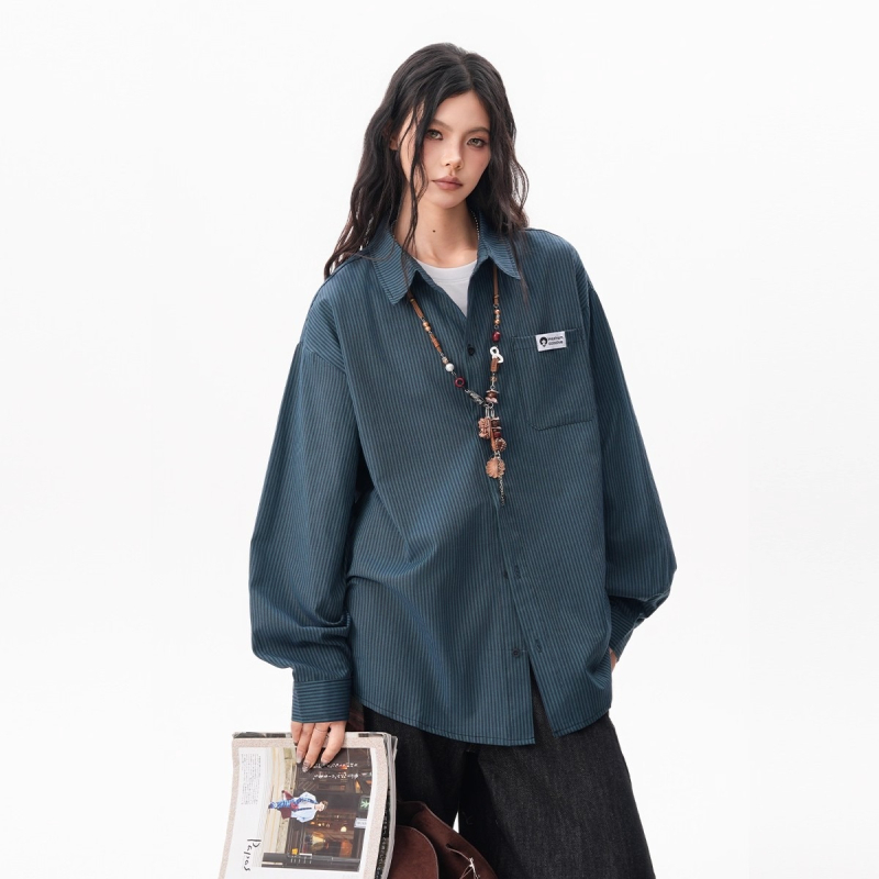 Liinist triibuline särk, pikkade varrukatega, vaba lõige, igapäevane stiil