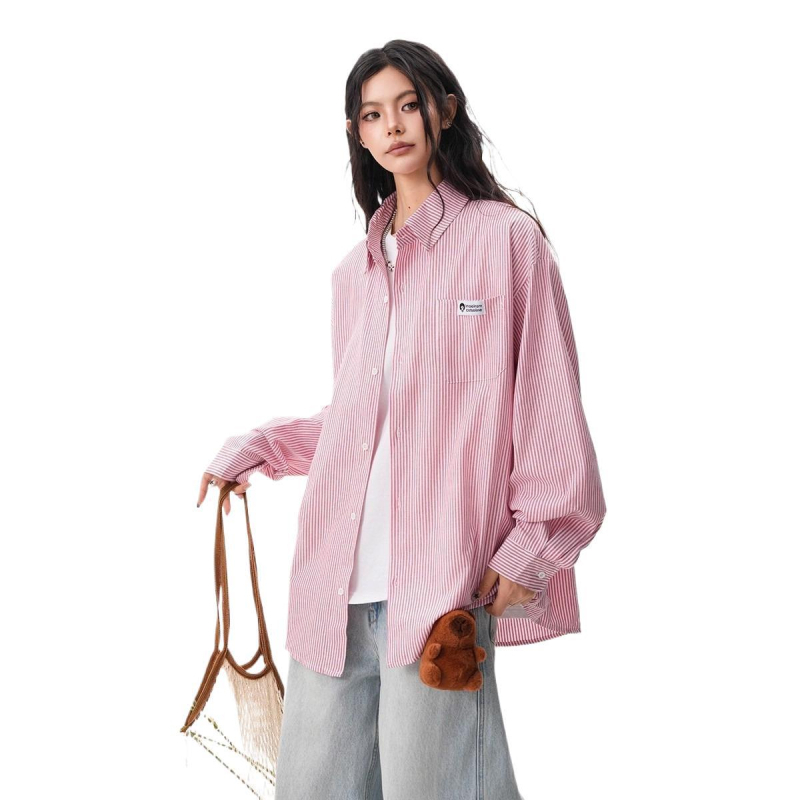 Liinist triibuline särk, pikkade varrukatega, vaba lõige, igapäevane stiil