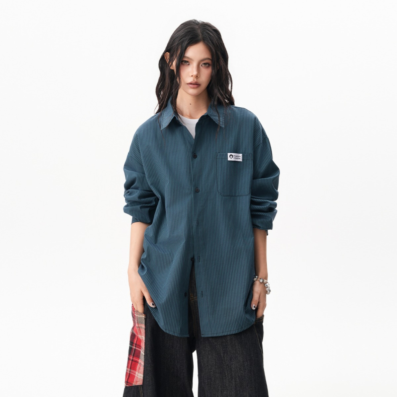 Liinist triibuline särk, pikkade varrukatega, vaba lõige, igapäevane stiil