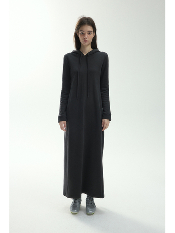 Ženska hooded sweatshirt haljina s kapuljačom, pamuk-poliester mješavina, plišasti fleece, topla, linijski uzorak, visok pas, duga A-linijska haljina