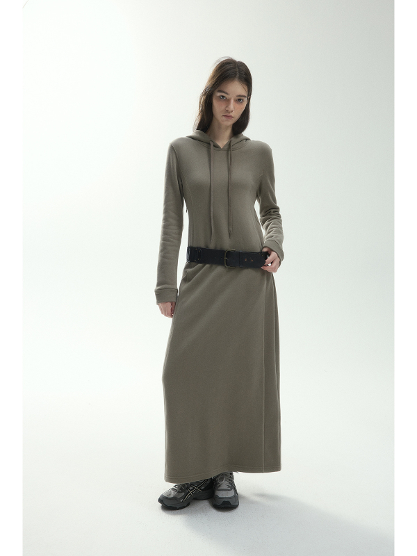 Ženska hooded sweatshirt haljina s kapuljačom, pamuk-poliester mješavina, plišasti fleece, topla, linijski uzorak, visok pas, duga A-linijska haljina