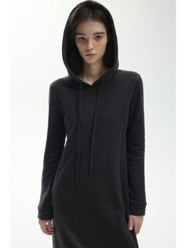 Ženska hooded sweatshirt haljina s kapuljačom, pamuk-poliester mješavina, plišasti fleece, topla, linijski uzorak, visok pas, duga A-linijska haljina