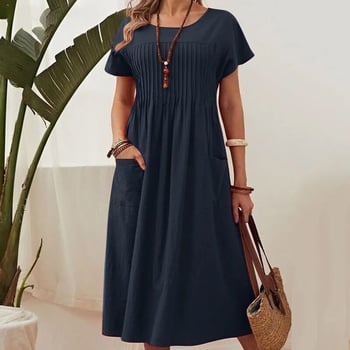 Haljina A-linije, okrugli izrez, kratki rukavi, srednja duljina, kineski stil literarno retro