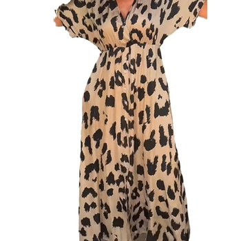 Haljina s leopard uzorkom, V-izrez, Raglan rukavi, panel suknja, poliester