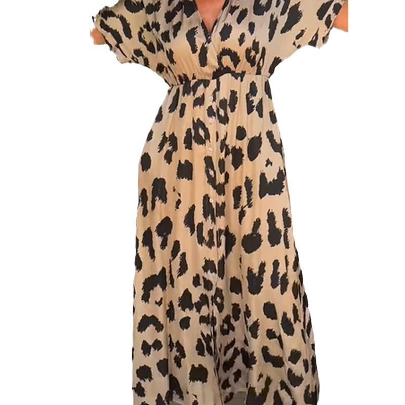 Haljina s leopard uzorkom, V-izrez, Raglan rukavi, panel suknja, poliester