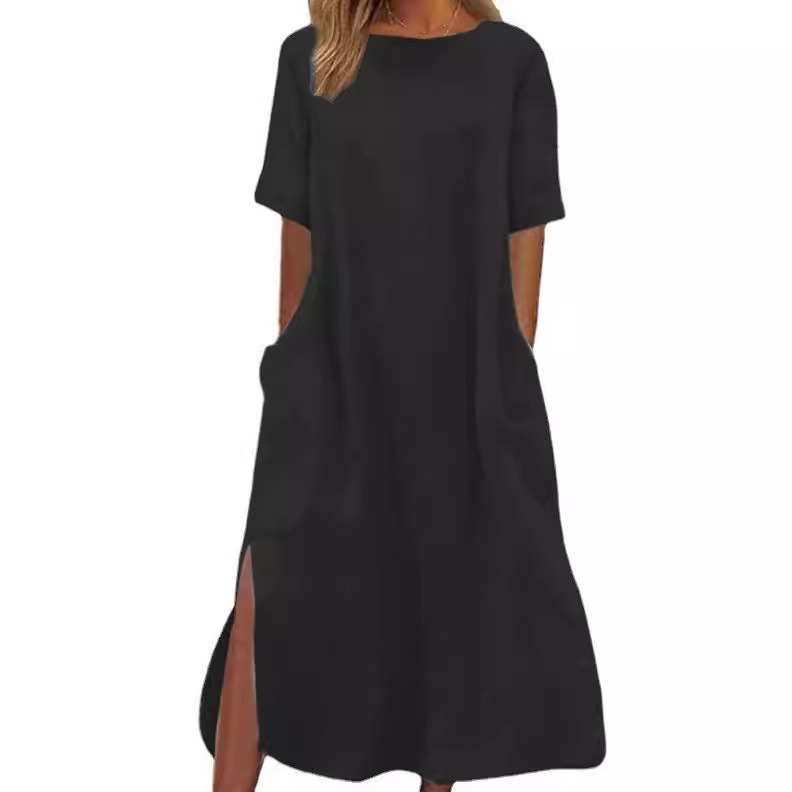 Ženska duga casual haljina, A-silueta, okrugli izrez, 3/4 rukava, jednobojna, model Q239