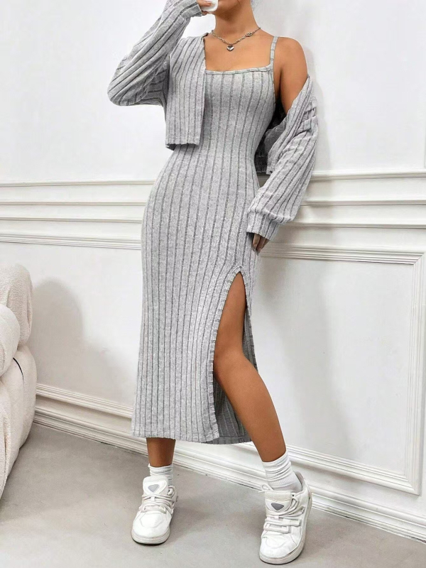 Ženska ljetna haljina u stilu camisole, uski kroj, jednobojna, s prorezom
