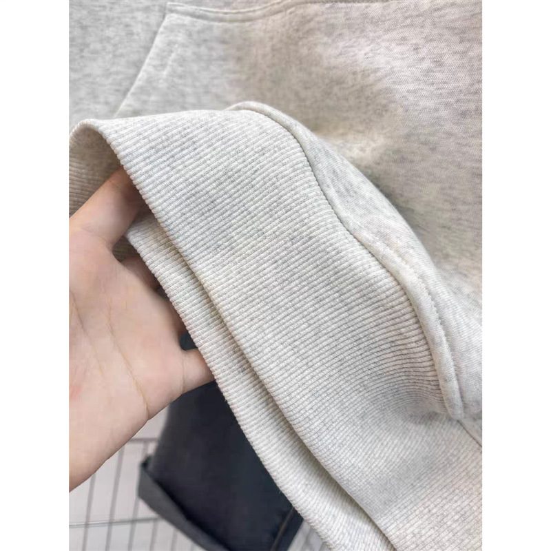Damska dukserica s kapuljom, debeli fleece, vintage stil inspiriran nacionalnom modom, jesen/zima, bijela/siva, plus veličina, opuštena, udoban kroj