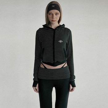 Ženski prugasti hoodie s pamukom 80–90%, zip, proljeće 2025