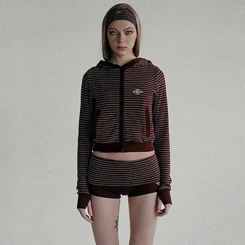 Ženski prugasti hoodie s pamukom 80–90%, zip, proljeće 2025