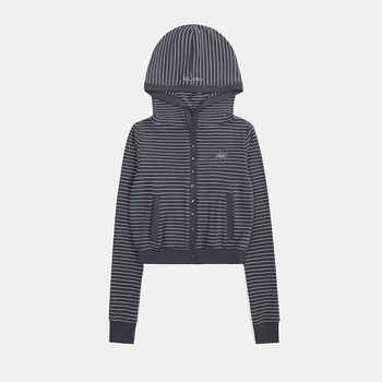 Ženski prugasti hoodie s pamukom 80–90%, zip, proljeće 2025