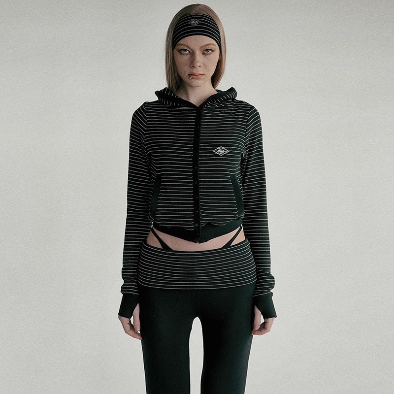 Ženski prugasti hoodie s pamukom 80–90%, zip, proljeće 2025