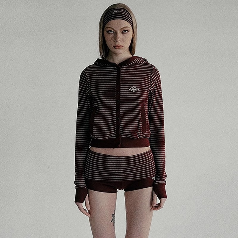 Ženski prugasti hoodie s pamukom 80–90%, zip, proljeće 2025