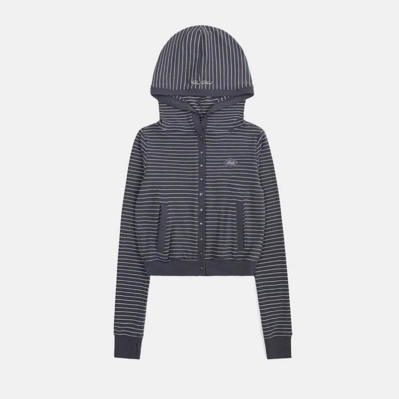 Ženski prugasti hoodie s pamukom 80–90%, zip, proljeće 2025