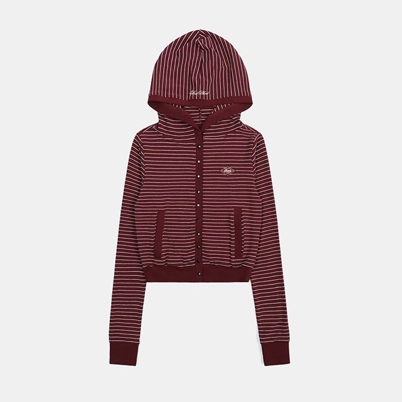 Ženski prugasti hoodie s pamukom 80–90%, zip, proljeće 2025
