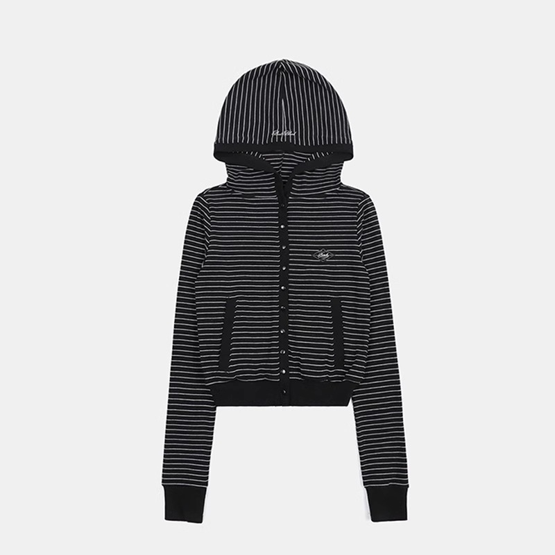 Ženski prugasti hoodie s pamukom 80–90%, zip, proljeće 2025