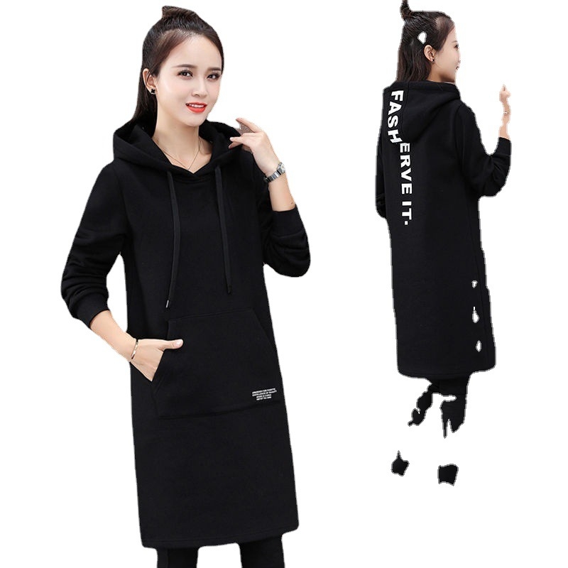Ženski hoodie-pulover s kapuljom, dugi rukavi, srednja duljina, otisak slovima, poliester