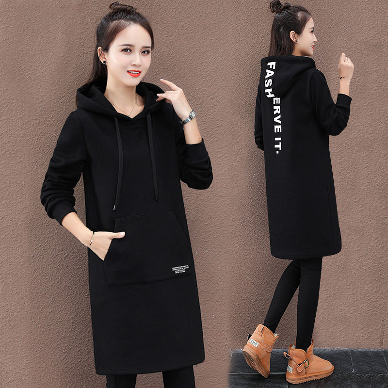 Ženski hoodie-pulover s kapuljom, dugi rukavi, srednja duljina, otisak slovima, poliester