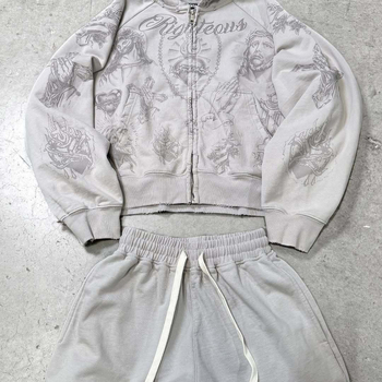 Kapucnis cipzáros pulóver – 3D nyomat, street style, középhosszú, poliészter/spandex