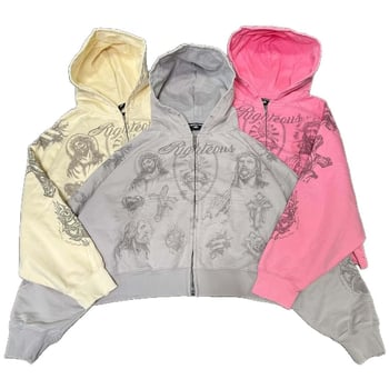 Kapucnis cipzáros pulóver – 3D nyomat, street style, középhosszú, poliészter/spandex