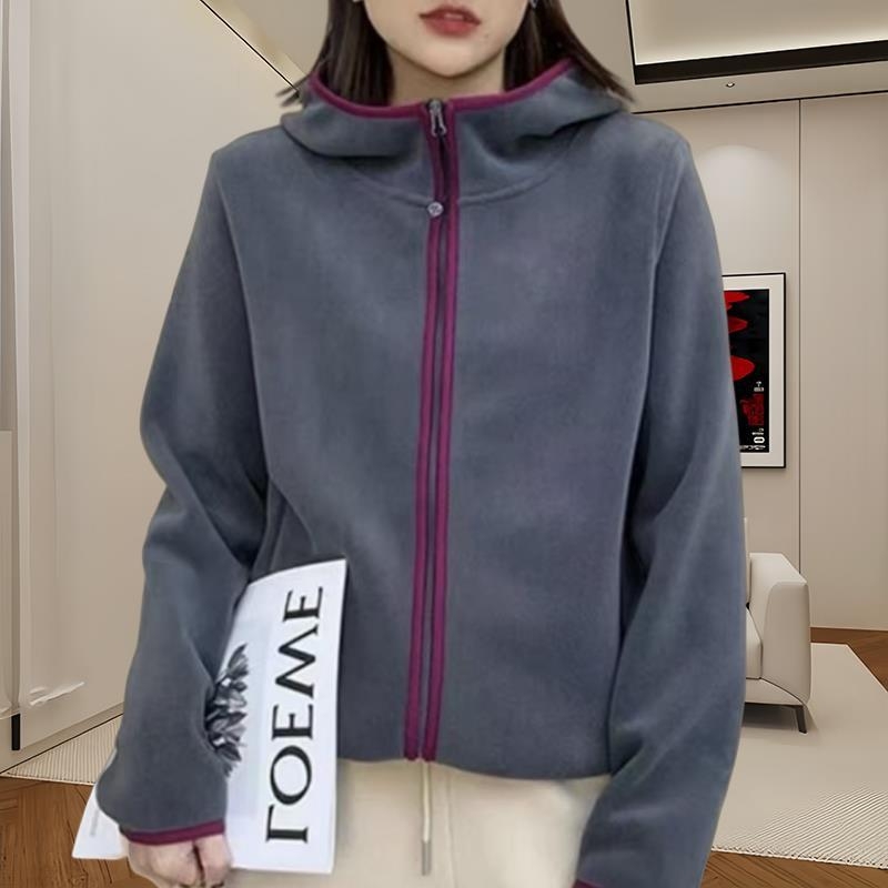 Ženski kardigan s kapuljačom od chenille fleece, plus veličina, s dugim rukavima, zatvarač