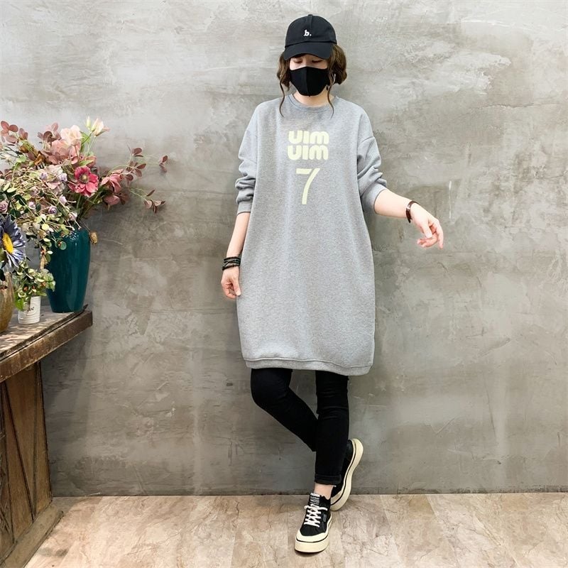 Női oversized pulóver kerek nyakú – közepes hosszúságú, hosszú ujjú, koreai stílus, pamut