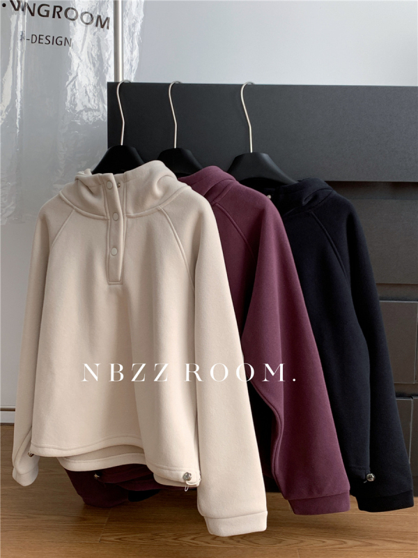 Ženski hoodie s kapuljom, 71,7% pamuka, fleec podstava, široki kroj, korejski stil, debeo, jesen-zima 2025