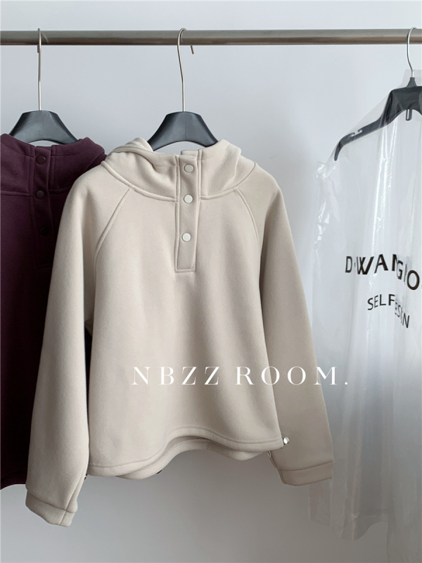 Ženski hoodie s kapuljom, 71,7% pamuka, fleec podstava, široki kroj, korejski stil, debeo, jesen-zima 2025