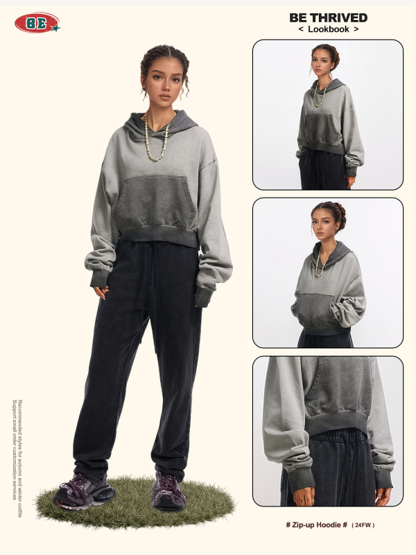 Ženski hoodie s kapuljom, udoban kroj, pamuk, jednobojni uzorak, kratka duljina