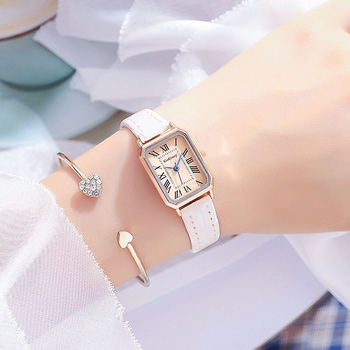 Ceas quartz feminin cu cadran dreptunghiular, stil coreean, oră mondială, curea PU, carcasă din aliaj