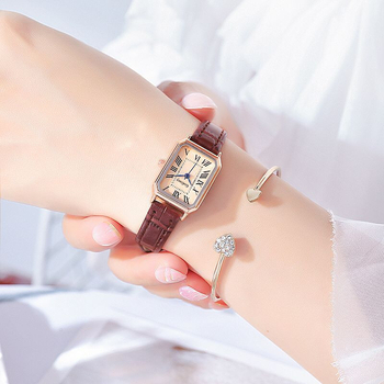 Ceas quartz feminin cu cadran dreptunghiular, stil coreean, oră mondială, curea PU, carcasă din aliaj