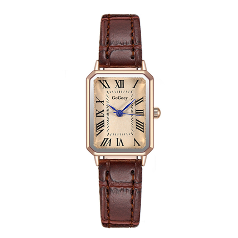 Ceas quartz feminin cu cadran dreptunghiular, stil coreean, oră mondială, curea PU, carcasă din aliaj