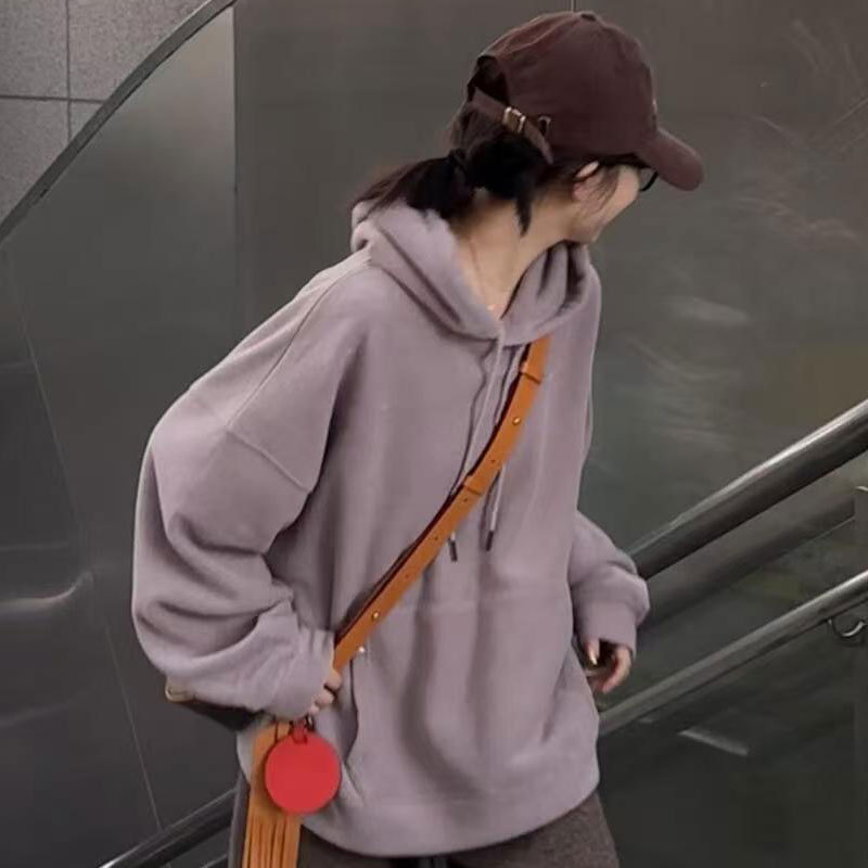 Hanorac cu glugă pentru femei, croială lejeră, material catifelat Modal, mâneci lungi, primăvara 2025