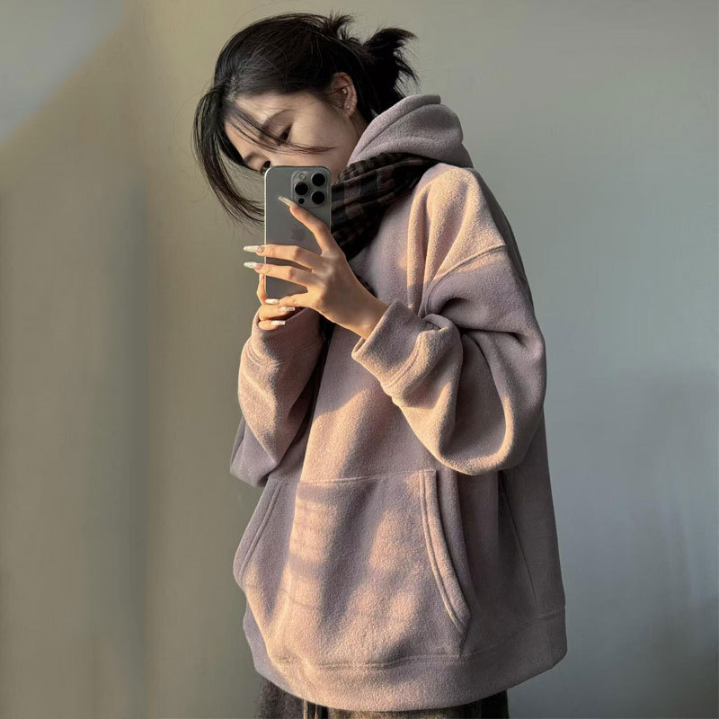 Hanorac cu glugă pentru femei, croială lejeră, material catifelat Modal, mâneci lungi, primăvara 2025