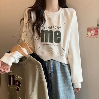 Ženski cropped sweatshirt s američkim retro printom, udoban kroj, prekršten dizajn, dugački rukavi, okrugli izrez